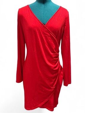 Chicme Women's Red Long-Sleeve Ruched Wrap Dress